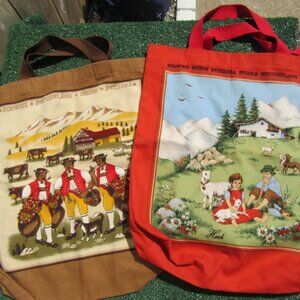 Set of 2 Fisba Stoffels Canvas Heidi Swiss Switzerland Tote Bags RARE